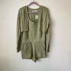 NWOT Green/Sage Free People Beach Declan Set Size Medium Romper + Cardigan